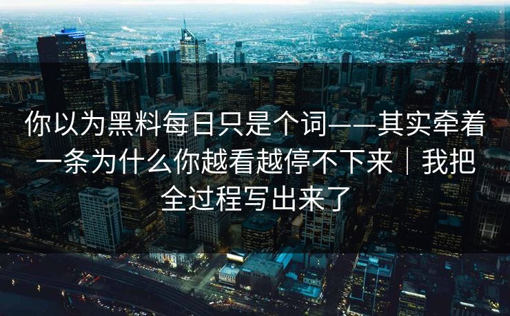 你以为黑料每日只是个词——其实牵着一条为什么你越看越停不下来|我把全过程写出来了