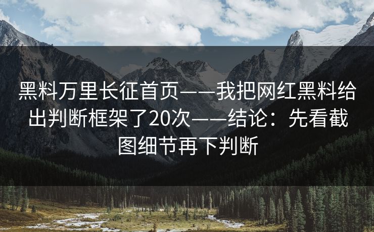 黑料万里长征首页——我把网红黑料给出判断框架了20次——结论：先看截图细节再下判断