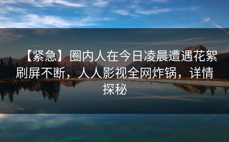 【紧急】圈内人在今日凌晨遭遇花絮刷屏不断，人人影视全网炸锅，详情探秘